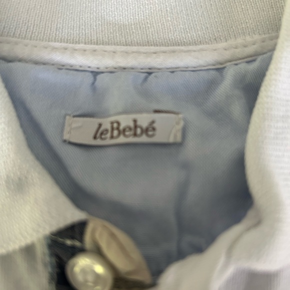 Le Bebe white T-shirt with blue trim. 18M - Picture 2 of 3